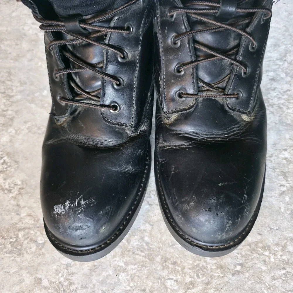 Vintage Herman Survivor *Cracked Black Leather Steel Toe Work Boots Mens Size 11